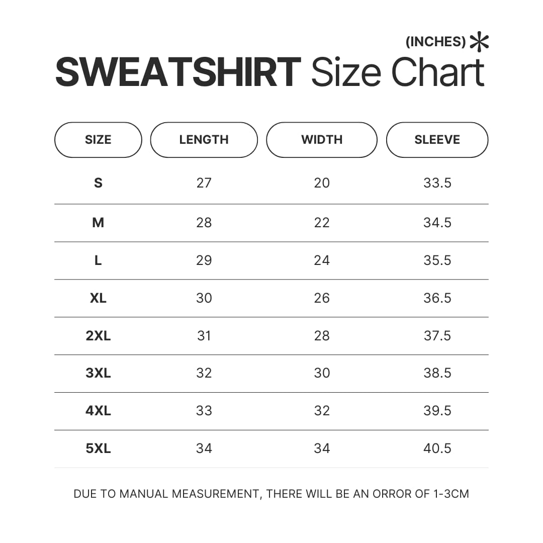 Sweatshirt Size Chart - Psychonauts 2 Merch
