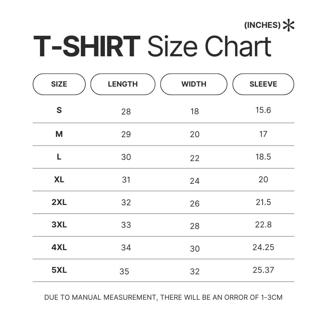 T shirt Size Chart - Psychonauts 2 Merch